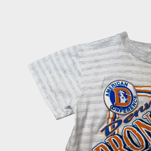 Vtg 1992 Denver Broncos Youth T-Shirt Single Stitch Heather Gray Striped 90s NFL - Picture 4 of 12
